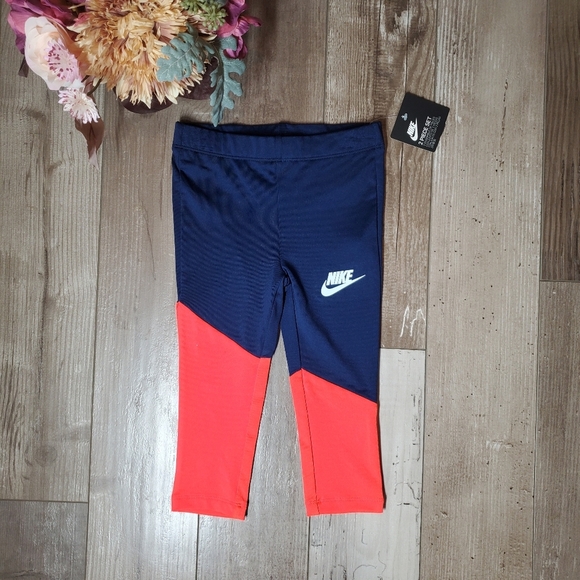 NWT Nike Navy Blue and Neon Orange Size 2T (1-2 Yrs) Toddler Girl Leggings - Picture 1 of 12